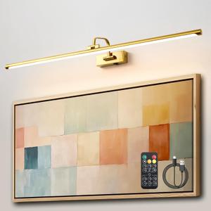 Picture Lights for Wall Battery Operated, Rechargeable Light for Pictures with Remote & Timer, Gold Art Light for Paintings 39 Inch Wireless Dimmable Cordless Gallery Frame Lights with 3CCT