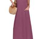 MOLERANI Women's Casual Button Down Midi Dress with Pockets,Mauve,2XL