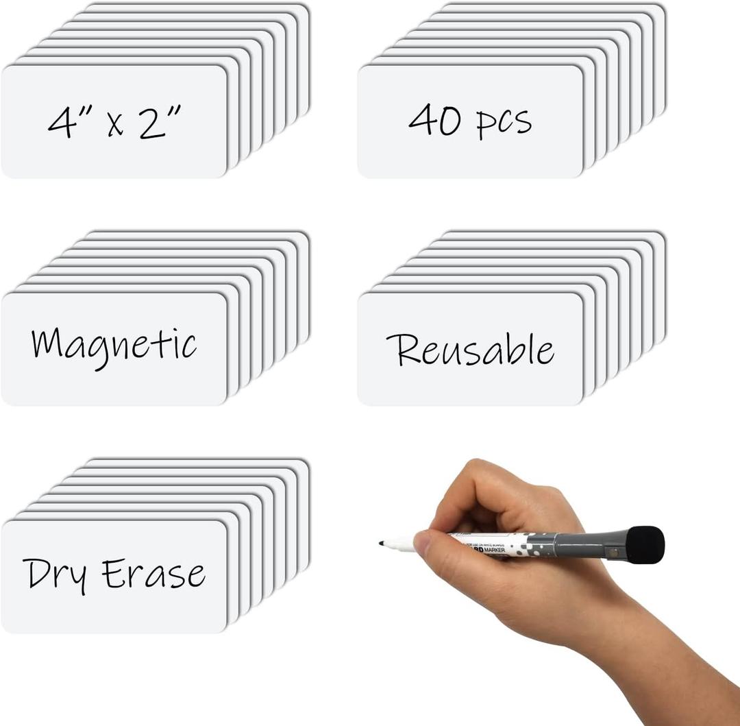 Reusable Magnetic Labels 4x2 Inch White, Dry Erase Magnetic Labels for WhiteboardsPack of 40