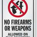 SmartSign 14 x 10 inch No Firearms Or Weapons Allowed On This Property Metal Sign, 40 mil Laminated Rustproof Aluminum, Red, Black and White, Made in USA