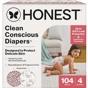 The Honest Company Comfort Dry Disposable Diapers for Sensitive Skin, Hypoallergenic, Wild Thang + All The Alpacas, Super Club Box Size 4 (22–37 lbs) 104 Count