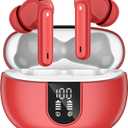 Wireless Earbuds, Bluetooth 5.3 Headphones 40Hrs Playtime Deep Bass Stereo, LED Power Display, Call Noise Canceling Headphones with Mic, IP7 Waterproof Earphones for iOS Android Red