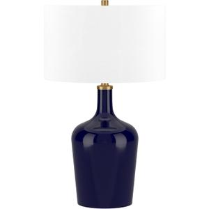 Henn&Hart 25" Tall Table Lamp with Fabric Shade in Navy Blue/White