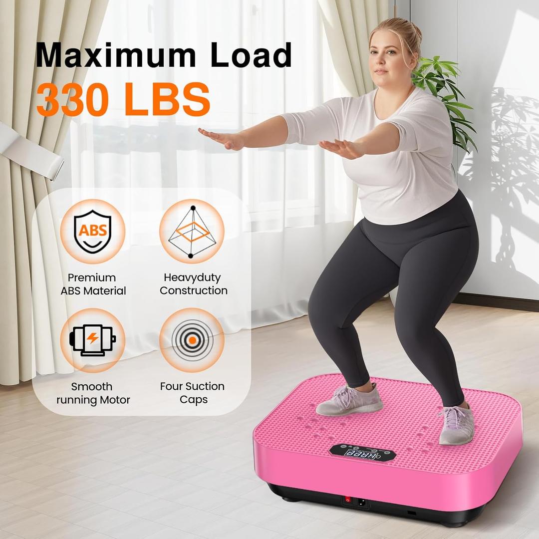 Vibration Plate Exercise Machine, 2025 Upgraded Fitness Vibrating Lymphatic Drainage Full Body Workout Shaker for Weight Loss, Featuring a 330 Lbs Capacity Vibrate Fitness Platform with 8 Modes, Pink