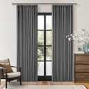 Grey Pleated Linen Blackout Curtains 80 Inches Long for Bedroom Living Room Pinch Pleat Black Out Thermal Insulated Ring Hooks Back Tab Room Darkening Drapes Charcoal Gray 80 Inch Curtains with Liner