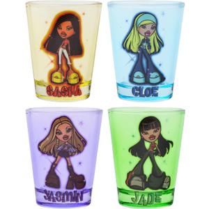 Silver Buffalo Bratz Sparkle Featuring Sasha, Cloe, Jasmin, and Jade 4 Pack Mini Glasses, 1.5 Ounces