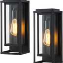 Cerdeco 14 Modern Outdoor Wall Sconce with Rectangular Metal Frame and Transparent Glass Shade,Black Outdoor Lighting for Garage Porch Patio Pack of 2 Medium