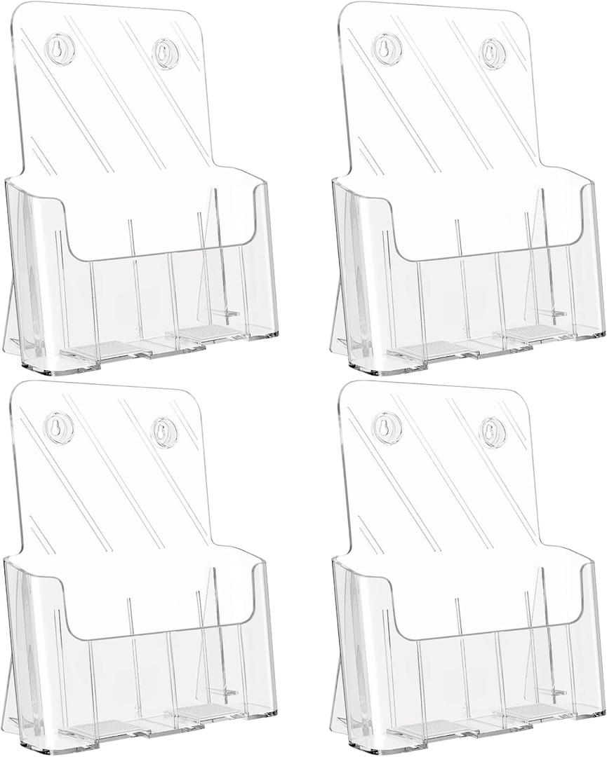 KTRIO Acrylic Brochure Holder 8.5 x 11 Clear Literature Display Stand, Plastic Flyer Holder for Trifold Brochures, Menus, Magazines, Pamphlets, Documents, Desk or Wall Mount, 4 Pack