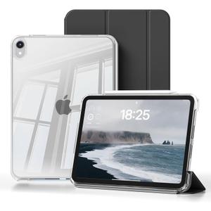Case for iPad Air 11 inch M3/M2(2025/2024), iPad Air 5th/4th Generation (2022/2020) 10.9 inch with 2-in-1 Sliding Detachable Clear Cover, Protective Soft TPU Frame, Auto Wake/Sleep(Black)