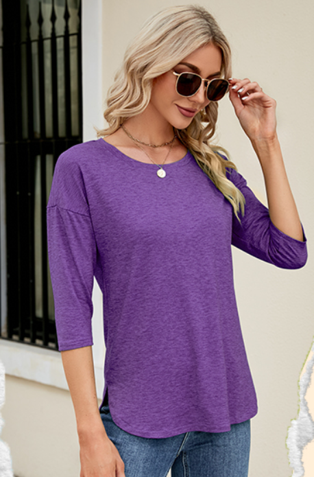 Kancystore Women's 3/4 Length Sleeve Tops Casual Loose Fit Tunic Shirts Crewneck Basic Tees Size S