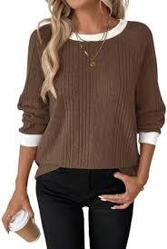Apoou Women's Long Sleeve Shirts Crewneck Casual Tops Loose Fit Tunic Spring Fashion 2026 Blouses & Clothing, XL