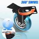 3 in Plate Caster Wheels - Heavy Duty with Brake 1200LBS,Industrial Casters Set of 4,Locking,360 Swivel,No Noise Polyurethane Castors,Non Marking Blue Castor Wheels for Furniture,Carts,Cabinet,Table