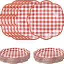 SietDESEO 50 PCS Red Gingham Paper Plates 7 Inch Red and White Scalloped Dessert Plates Plaid Disposable Dinner Plate for Party Wedding Baby Shower Birthday Checkered Plate