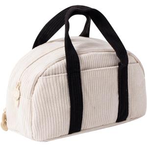 Large Capacity Corduroy Pencil Case Stationery Organizer Bag Portable Travel Toiletry Makeup Pouch for Students Office Workers Durable Cute Pen Bag for School Supplies (Beige)