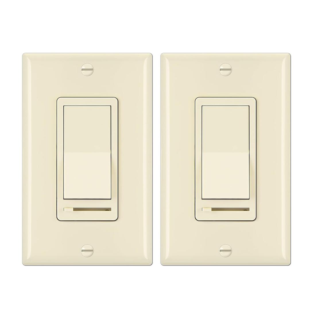 BESTTEN 2 Pack Almond Dimmer Wall Light Switch, Compatible with Dimmable LED, CFL, Incandescent and Halogen Bulb, Single Pole or 3-Way Dimmer Switches, 120VAC, Decorator Wall Plate Included