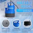 1/2 HP Submersible Water Pump 2900 GPH Portable Small Sump Pump For Pool Cover, Basements, Puddles, Gardens Ponds With 16.4 Ft Power Cord and Hose Adapters, Blue