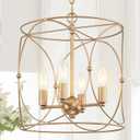 Untrammelife 4-Light Gold Chandelier, Modern 13.4" Drum Cage Pendant Light, Adjustable Height Ceiling Light Fixture for Kitchen Island, Dining Room, Living Room & Bedroom, Farmhouse Warm Glow Lighting (Rose Gold)
