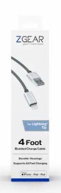 ZGEAR 4 Foot Braided Charge Cable with a Lightning Tip