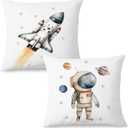 Space Nursery Decor Pillow Covers 18x18 Set of 2,Kids Space Room Bedroom Decor for Boys Room, Astronaut Spaceship Decorative Pillow Covers