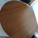 Round Modern Solid Wood Dining Table Dining Furniture with Crossed Metal Base, Brown Wood Small Table for Office Small Coffee Table for 4-6, 31.5inch Wide, 31.5"L x 31.5"W x 29"H