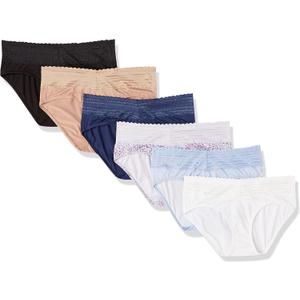 Warner's Women's Blissful Benefits Dig-Free Comfort Waistband with Lace Microfiber Hipster 6-Pack Ru1796w (Large, Toasted Almond/Black/Hydrangea Delicate Diamonds/ Navy Ink/ Lilac Petals/ White)