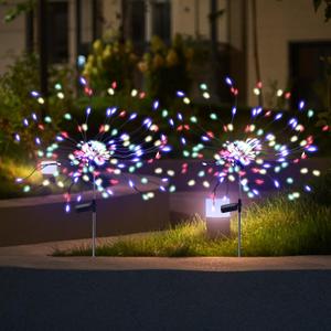 2 Pack 175 LED Solar Firework Lights Outdoor, 4th of July 2 Modes Solar Garden Light Waterproof Twinkling Light, Starburst Lights for Landscape Path Halloween Christmas Decor Colorful