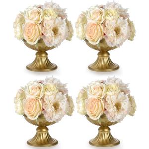 Suwimut 4 Pieces Mini Metal Urn Planter Gold Flower Vase for Centerpieces Wedding Party Decoration, 4.72 Inch Tall Trumpet Vase Flower Holder for Birthday Anniversary Ceremony