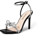 DREAM PAIRS Women's Double Bowknots Crystal Sandals Clear Slingback Heels Square Toe Shoes for Party Wedding 6.5