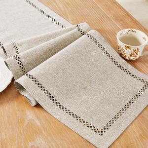 Burlap Style Farmhouse Table Runner, 13 x 48 Inch Coffee, Rustic Geometric Hollow Table Runners 48 Inches Long for Dresser Table Everyday Use, 13x48 Inches, Coffee
