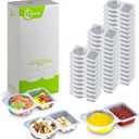 10 Sets Double Compartment Condiment Container with Lids, Disposable Plastic Snack Containers, Sauce Containers for Take-out Sauce, Salad Dressing, Sampling, Travel Snack