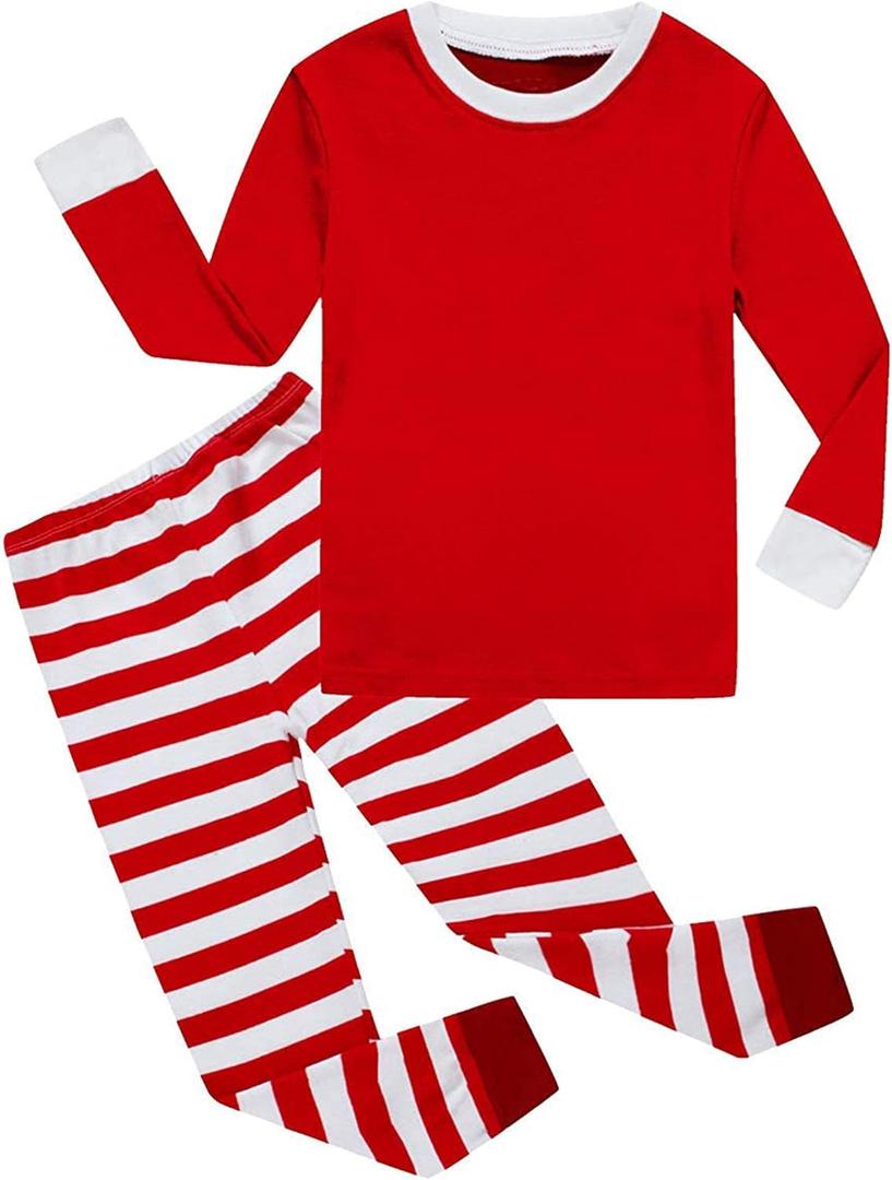 KikizYe Little Big Boys Girls Pajamas Set Kids PJs 100% Cotton Sleepwear (6, Striped/Red/White)