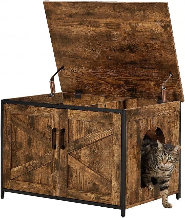 unipaws Top Opening Cat Litter Box Enclosure, Friendly to Elderly People, Waist or Keen Problem People, XL Extra Large Cat Box Furniture, High Jumbo Automatic Litter Box Cover Hidden for Large Cat
