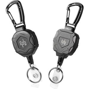 2 Pack Retractable Keychain Heavy Duty Carabiner Badge Holder, Tactical ID Badge Reel with 32” Steel Retractable Cord, 8.0 OZ