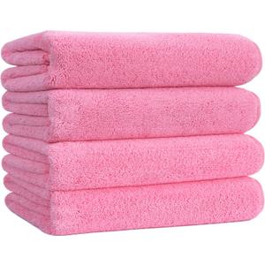POLYTE Microfiber Quick Dry Lint Free Bath Towel, 57 x 30 in, Pack of 4 (Pink)