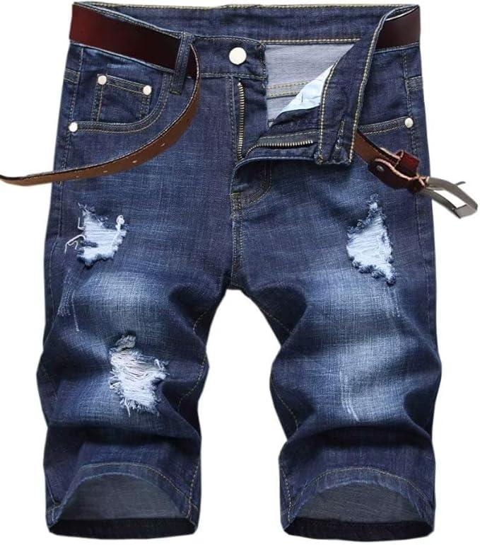 Men's Casual Denim Ripped Shorts (34, B- 350 Blue)