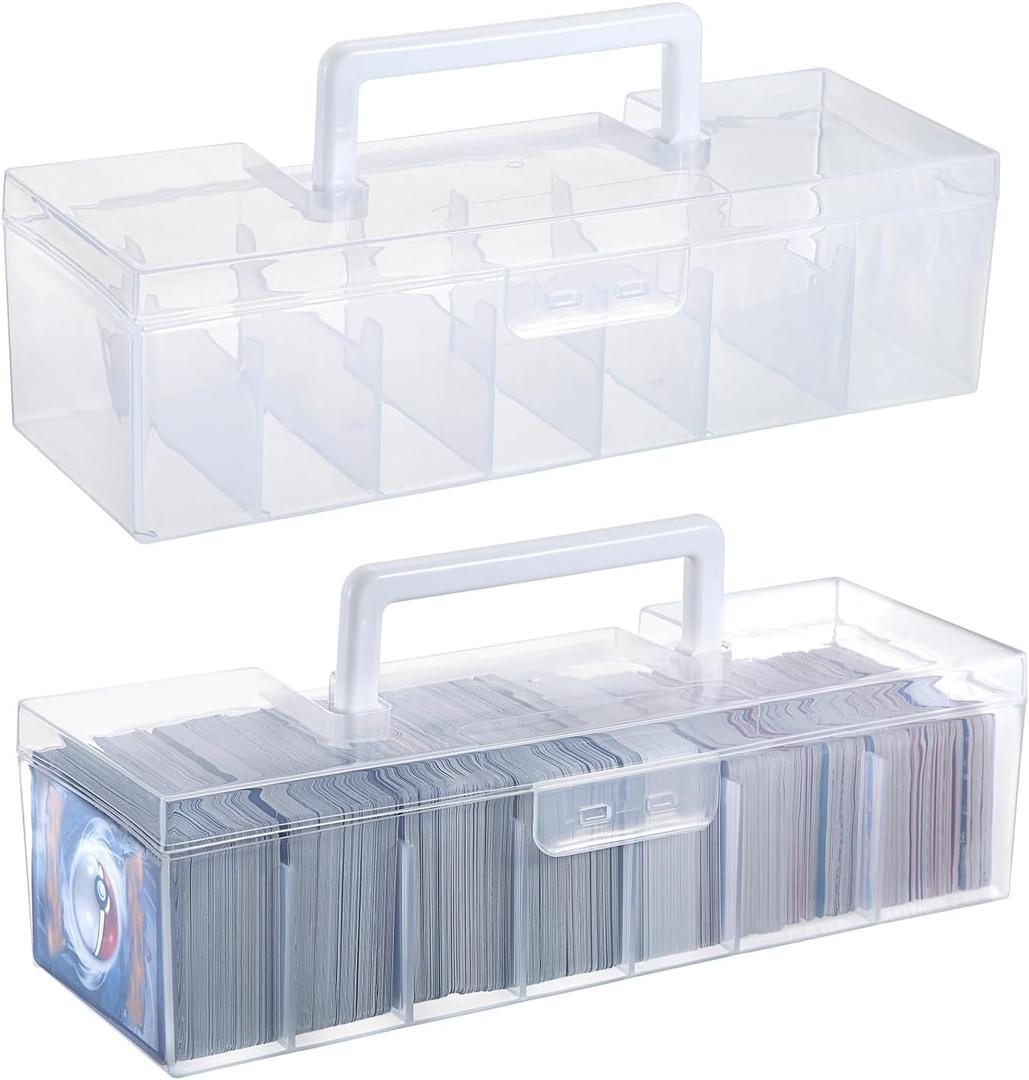 OwnMy 2 Plastic Trading Card Storage Boxes Clear Plastic Card Storage Cases with Dividers, Portable Baseball Cards Organizer Box for Football Sports MTG TCG Cards