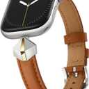 WFEAGL Leather Band Compatible with Apple Watch Bands Women 38mm 40mm 41mm 42mm(Series 11/10),Dressy Slim Grain Genuine Leather band for iWatch SE Series 11/10/9/8/7/6/5/4/3/2/1-Brown/Silver&Gold