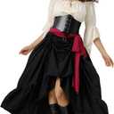 Women Pirate Costume with Peasant Blouse Off Shoulder Trumpet Sleeve Tops Victorian Steampunk Skirts, XXL