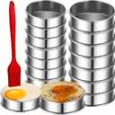 16Packs English Muffin Rings Crumpet Rings 4 inch Stainless Steel Double Rolled Tart Rings 4 inch & 3.15 inch, Round Metal Cooking Pastry Ring Molds for Cookies, Pancakes