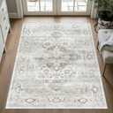 3x5 Rug with Non Slip Backing - Stain Resistant Washable Rugs for Living Room?Bedroom & Dining Room?Vintage Printed Home Decor Area Rug (Ivory/Gray,3'x5')