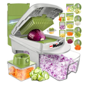 Mueller Pro-Series All-in-One, 12 Blade Mandoline Slicer for Kitchen, Food Chopper, Cucumber Slicer and Spiralizer, Cutter, Dicer, Grater, Gifts for Mom, Kitchen Essentials, White Sand/Green