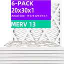 20x30x1 MERV 13 (6-Pack) Air Filter (Actual Size: 19.75"x29.75"x0.75") MPR 1900 & FPR 10, Furnace Air Filters, 20x30x1 air filter