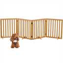 Wooden Foldable Dog Gate Freestanding 4 Panels Puppy Safety Fence 80.9" W x 23.6" H Indoor Pet Barrier for Stairs Hallways Doorways Brown
