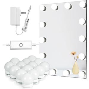 Waneway Vanity Lights for Mirror, DIY Hollywood Lighted Makeup Vanity Mirror Dimmable Lights, Stick on LED Mirror Light Kit for Vanity Set, Plug in Makeup Light for Bathroom Wall Mirror, 14-Bulb