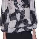 Karl Lagerfeld Women's Long Sleeve V-Neck Floral Printed Blouse (Black Combo) Large