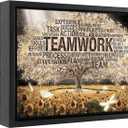 Framed Teamwork Tree Canvas Wall Art Inspirational Office Wall Decor Picture Motivation Positive Quotes And Sunflower Poster Print Painting for Living Room Bedroom Classroom Home Decoration