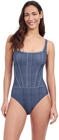 Profile by Gottex Womens Jeans Print Women’s One Piece Bathing Suit 10