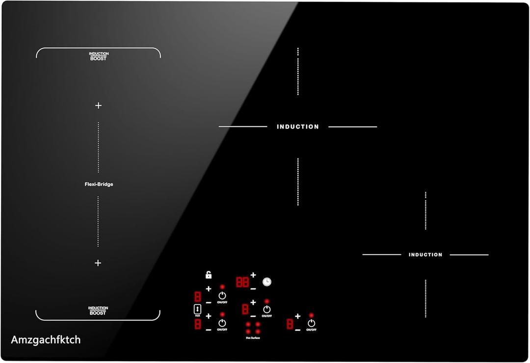 30 Inch Induction Cooktop - 4 Burner Built-In Electric Stove with Bridge-SYNC, Booster, Timer & Child Lock | 9000W 220-240V Hardwired, Black Glass Top