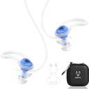 Ear Plugs for Swimming Surfing with String, Block Out Water Let Sound in, Reusable Comfy Custom-fit Swimmer Earplugs for Snorkeling, Shower, Pool, Swim, Bath, Kayaking, Other Water Activities (Navy+lanyard)