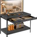 Work Bench, Garage Storage Workbench with Drawers Pegboard, Work Table, A3 Steel 600LBS Capacity Workbench for Garage Workshop Basement, Tool Table Bench, Dark Black